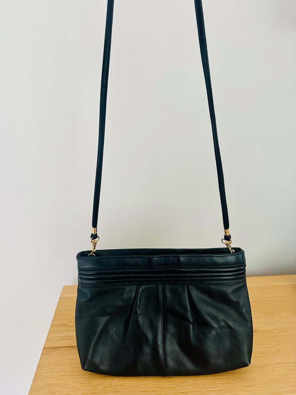 Vintage 1980’s black leather crossbody bag